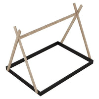 Full Size Tent Floor Bed with Triangle Structure, Wood Montessori Bed House Bed, Wood Platform Bed Frame with Roof, Teepee Bed, Playhouse Design, No Box Spring Needed, Natural