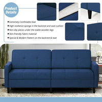 Convertible Folding Sofa Bed Futon, Linen Fabric Loveseat Couch with Adjustable Backrest and Solid Wood Legs, 77"Sleeper Sofa for Living Room, Apartment, Office, Blue