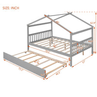 Full House Bed with Twin Size Trundle Bed,House Bed for Kids with Support Legs,Wooden Kids House Full Bed Frame for Toddlers,Kids,Teens.No Box Spring Needed,Gray