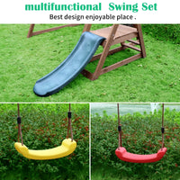 Wood Swing Sets for Backyard, 2 in 1 Outdoor Swing Set with Slide and Climbing Rope Ladder, Kids Backyard Playset, Playground Sets for Backyard