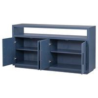 Storage Cabinet Sideboard with Adjustable Shelves, Wooden Cabinet with 4 Metal Handles,4 Doors and 1 Glass Top for Home Hallway, Entryway, Living Room, Bedroom, Navy Blue