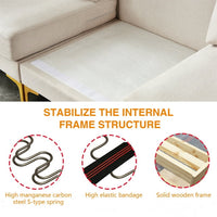 L-Shaped Sectional Sofa with Movable Ottaman, Sectional Couch with Reversible Chaise, Modern Upholstered Accent Sofa with 2 Pillows and Gold Metal Legs for Living Room Bedroom Apartment, Beige