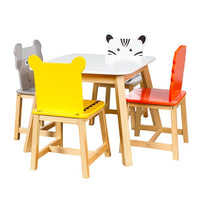 JINS&VICO 5 Piece Kiddy Table and Chair Set , Kids Wood Table with 4 Chairs Set Cartoon Animals for Children's Playground, Kindergarten Classroom and Kids Dining Room（2-7 years old）