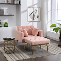 36.61'' Wide Modern Accent Chair With 3 Positions Adjustable Backrest,Single Recliner Armchair With Ottoman and Gold Legs,Tufted Chaise Lounge Chair for Living Room,Bedroom,Pink