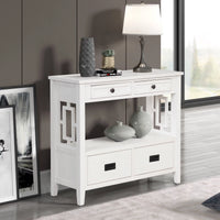 36" Modern Farmhouse Console Table, Wood Entryway Table with 4 Drawers and 1 Shelf, Sofa Table Side Table with Thick Table Top for Living Room, Hallway and Bedroom, Easily Assembly, Antique White