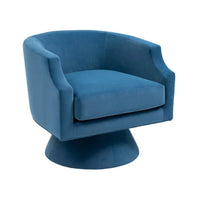 360 Degree Swivel Accent Barrel Chair, Round Velvet Armchair with Wide Upholstered and Cylindrical Pedestal, Modern Barrel Chair Reading Sofa Chair for Living Room Bedroom Office, Blue