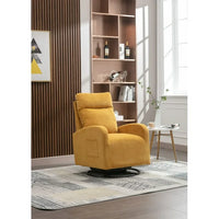 360 Degree Swivel Rocking Recliner Chair, Modern Lounge Sofa Chair with Side Pocket and High Backrest, Nursery Glider Chair with Metal Base, Ergonomic Chair for Office Living Room Cinema, Yellow