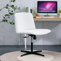 360 °Swivel Office Chair, Pu Material Home Computer Chair, Adjustable Cushion Chair with Black Foot Swivel Chair, Metal frame Makeup Chair Study Desk Chair, No Wheels, White