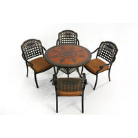 5-Piece Outdoor Aluminum Patio Dining Set, All-Weather Conversation Set 4 Chairs and 1 Round Table, 4 Chairs with Cushion and Backrest for Balcony, Lawn, Garden, Backyard