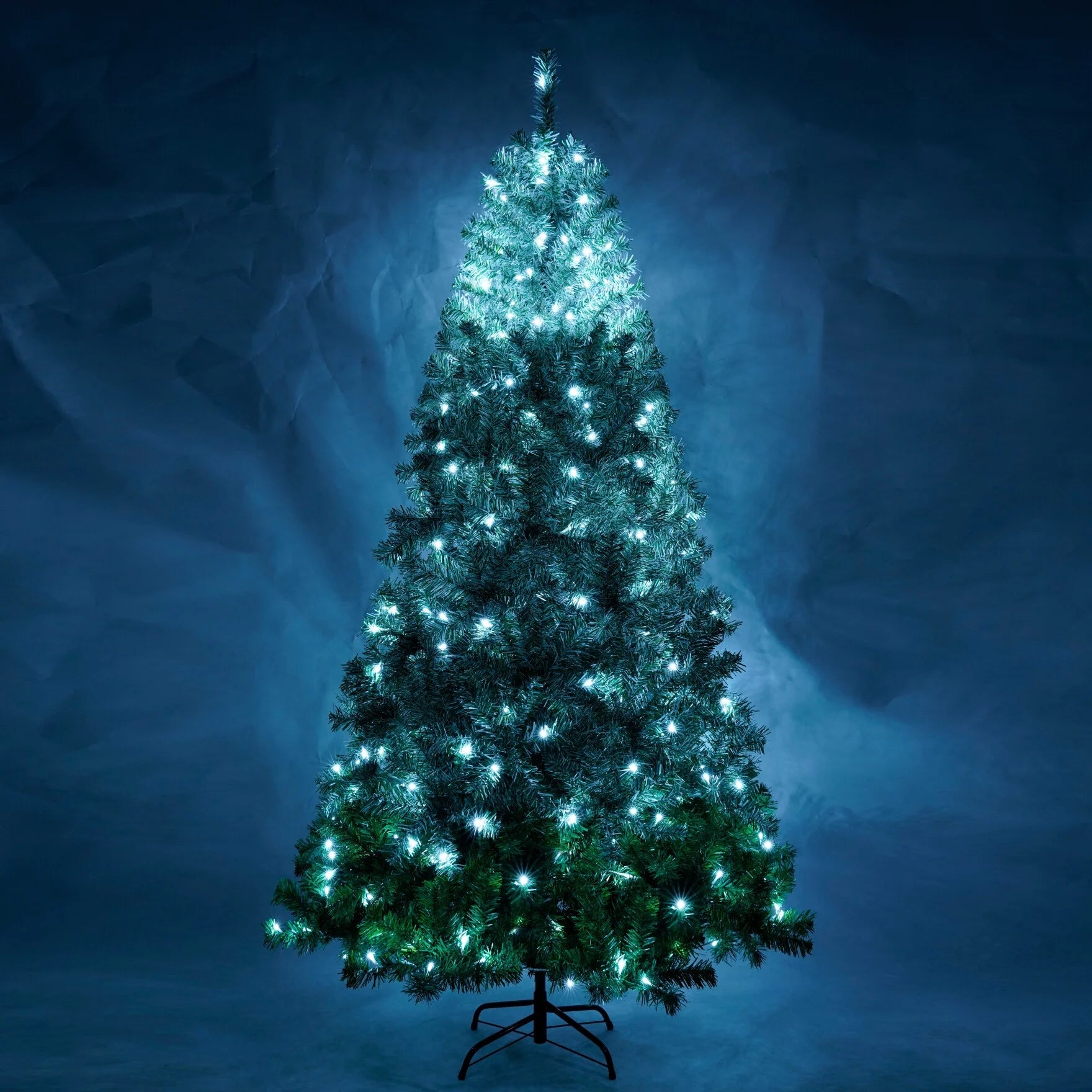 7.6 ft Pre-Lit Artificial Christmas Tree w/ 1200 PVC Branch, 300 cool white LED lights with Gradient PVC Foliage Design, Easy Set Up Metal Hinge& Foldable Base, Xmas Tree for Home Party, Green