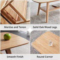 Coffee Table, Natural Oak Wood Coffee Table with Storage Shelf and Open Tabletop, 2-Tier Coffee Table Farmhouse Coffee Table for Living Room, Easy Assembly, 39.37" D x 19.69" W x 17.32" H, Natural