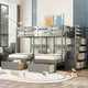 Triple Bunk Bed with Staircase and 7 Drawers, L-Shaped Bunk Bed for 3, Solid Wood Full Over Twin & Twin Bunk Bed Frame with Safety Guardrail & Storage Board, Space Saving, No Box Spring Needed, Grey