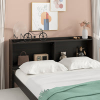 Full Bed Frame with Twin Trundle, Wood Bed Frame with Storage Headboard and Drawers, Platform Bed Frame with Trundle for Kids Teens Adults, No Box Spring Needed
