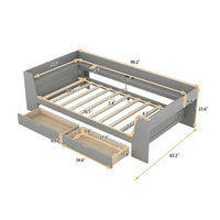 Twin Size Daybed with 2 Storage Drawers and Shelves, Wood Platform Bed Frame with Built-In Charging Station, Upholstered Sofa Bed for Boys Girls Teens Adults, No Box Spring Needed, Gray