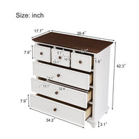 Wooden Captain 6 Drawer Dresser,Modern Wood Dresser Chest Organizers for Bedroom Living Room Kids' Room,White+Walnut