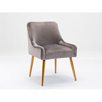 Modern Velvet Accent Chair, Upholstered Dining Chair Side Chair with Swoop Arm and Metal Legs for Living Room Kitchen Dining Bedroom Meeting Room Office, Grey