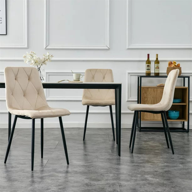 Dining Chairs Set of 4, Indoor Velvet Dining Chairs with Backrest and Metal Coated Legs, Upholstered Accent Chairs, Modern Side Chair for Living Room, Dining Room, Kitchen, White