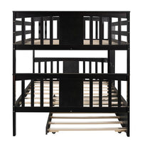 Full over Full Bunk Bed with Twin Size Trundle and Ladder, Solid Wood Bunk Bed Frame with Guardrails for Kids Teens Adults, No Box Spring Needed, Espresso 79.6''L x 56.5''W x 62.9''H