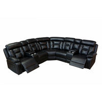 Reclining Sofa, Sectional Sofa with Manual Reclining, Faux Leather Accent Sofa Couch with Center Console and Cup Holders, Large Sectional Sofa for Living Room Apartment Hotel Large Space, Black