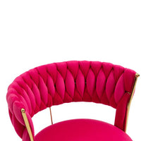 Home Office Desk Armchair with Wheels, Comfy Velvet Upholstered Accent Vanity Chair with Gold Base, Adjustable Hight Swivel Task Computer Chair for Living Room, Bedroom, Rose Red