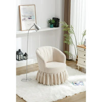 Swivel Accent Chair, Linen Fabric Barrel Chair Auditorium Chair With Pleated Skirt, 360 Degree Swivel Comfy Accent Sofa Armchair For Living Room Bedroom Auditorium Lounge Hotel, Beige