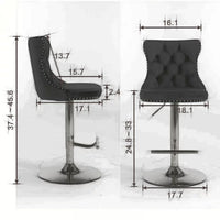 Counter Height Bar Stools Set of 2, Swivel Velvet Barstools Adjusatble Seat Height from 25-33 Inch, Modern Upholstered Bar Stools with High Back and Metal Leg for Home Pub Kitchen Island, Gray+Sliver