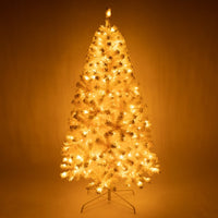 6ft Pre-lit Artificial Christmas Tree with 300 LED Warm White Lights, Cherry Blossom Color Snow Flocked Full Prelighted Xmas Tree with 600 Bendable Branches & Foldable Stand Christmas Holiday Deco