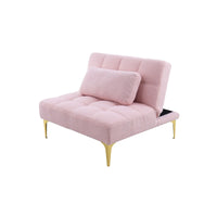 35.5 Inch L Modern Teddy Convertible Single Futon Sofa Bed with 1 Pillow, Multifunctional Armless Futon Chair with Metal Legs, Comfy Sofa Chair for Living Room, Office, Studio, Apartment, Pink