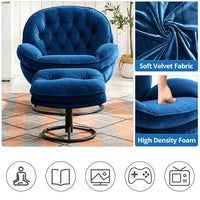 Velvet Swivel Accent Chair with Ottoman Set, Modern Lounge Chair with 360 Degree Swiveling Metal Base & Footrest, Comfy Single Sofa Chair for Living Room Bedroom, Reading Room, Home Office, Blue
