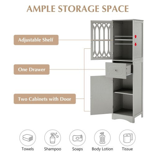 Tall Bathroom Storage Cabinet, Multifunctional Storage Cabinet with Adjustable Shelf, Drawer and 2 Doors, Freestanding Linen Tower, 16.5