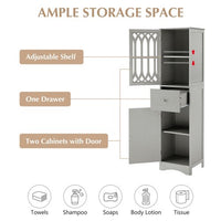 Tall Bathroom Storage Cabinet, Multifunctional Storage Cabinet with Adjustable Shelf, Drawer and 2 Doors, Freestanding Linen Tower, 16.5" L x 14.2''W x 63.8''H, Gray