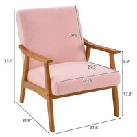 Modern Accent Chair, Teddy Velvet Armchair, Upholstered Mid Century Lounge Chair with Removable Padded Cushion and Wood Frame, Comfy Reading Chair for Living Room/Bedroom, Pink