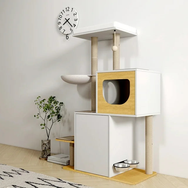Wood Cat Tree Tower, Cat Furniture with Furry Ball, Scratching Pads, Large Storage Space, Cat Scratching Posts, Kittens Pet Play House for Indoor Cats (5.0) 5 stars out of 2 reviews 2 reviews