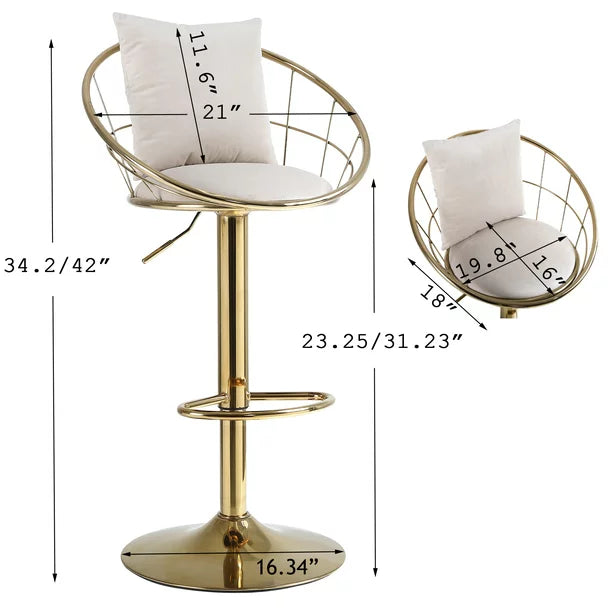 Bar Stool,Velvet Woven Bar Stools,Adjustable Counter Height Swivel Barstools with Back and Gold Base for Kitchen Island,Pub,Dining Room Set of 2 Grey Bar Stool,Velvet Woven Bar Stools,Adjustable Counter Height Swivel Barstools with Back and Gold Base for Kitchen Island,Pub,Dining Room Set of 2 Grey