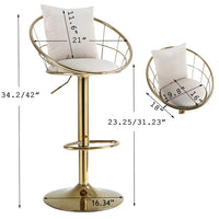 Bar Stools Chairs Set of 2, Velvet Adjustable Swivel Barstool with Gold Metal Base and 2 Pillows, Modern Counter Height Bar Stools with Upholstered Padded for Kitchen Island Pub Office, Off-white