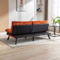 72" Convertible Sofa Bed, Loveseat Sleeper Sofa with 3 Position Adjustable Backrest, Chenille Futon Bed with Metal Legs, Lounge Couch for Living Room, Apartment, Studio, Guest Room, Orange