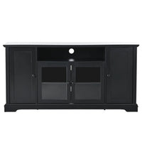 TV Stand for TV up to 65in, 59.8" Tall Entertainment Center with 2 Tempered Glass Doors Adjustable Panels Open Style Cabinet, Modern Media Console Wood Television Stand for Living Room, Black