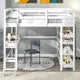 Full Size Loft Bed with Desk and Storage Shelves,Wooden High Loft Bed Frame with Ladder and Bookshelf for Dorm,Kids Adults Boys Girls Teens,White