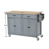 Kitchen Island Cart with Spacious Tabletop and Locking Wheels, 54.3" Large Kitchen Trolley Cart with 4 Door Cabinet and Two Storage Drawers, Spice Rack Towel Rack, Rolling Kitchen Island Cart, Blue