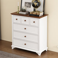 Wooden Captain 6 Drawer Dresser,Modern Wood Dresser Chest Organizers for Bedroom Living Room Kids' Room,White+Walnut