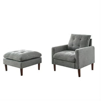 Accent Chair with Ottoman, Modern Tufted Upholstered Single Sofa Chair with Footrest and Solid Wood Legs, Comfy Armchair Leisure Lounge Chair with Removable Backrest for Living Room Bedroom, Grey