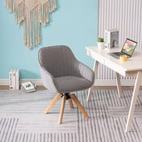 Leisure Chair Lounge Chair with Solid Wood Legs for Living Room Indoor, Simple Nordic Style Vertical Quilted Backrest, Linen Fabric, Light Gray