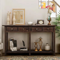 Rustic Solid Wood Console Table Entryway Table with 4 Drawers and Bottom Shelf, Brushed Texture Sofa Table Buffet Sideboard Table for Living Room/Bedroom/Entryway/Hallway(Espresso)