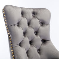 Swivel Home Office Chair, Adjustable Desk Chair Swivel Office Chair with Golden Metal Base, Velvet Upholstered Tufted Button Task Chair Computer Chair for Living Room Bedroom Office, Gray