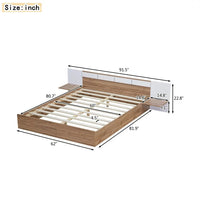 Queen Size Platform Bed with USB Ports,Sockets and Shelf, Wooden Bed Frame with Extended Headboard, Low Floor Bed with Slats Support, No Box Spring Needed,Natural