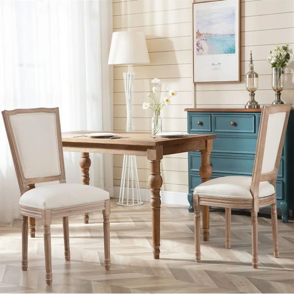 Set of 2 French Style Upholstered Kitchen Dining Chair Mid Century Modern High Back Chair with Padded Seat for Dining Room/Living Room/Kitchen/Restaurant, Stable and Durable, Beige