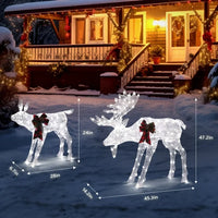 Lighted Outdoor Christmas Decoration Indoor, 4ft 2pcs Moose Family Christmas Yard Decor Set with 200LED Lights, Ground Stakes and Zip Ties, White