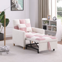 3 in 1 Convertible Sleeper Sofa, 3 Position Adjustable Sofa bed with Pillow and Armrest, Pull Out Chair Bed, Folding Lounge Sleeper, Futon Sleeper Couch Bed for Living Room Bedroom office, Pink