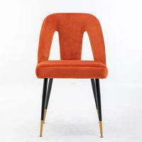 Velvet Dining Chair Set of 2, Contemporary Velvet Leisure Chair with Nailheads and Gold Tipped Black Metal Legs, Nailheads Dining Chair,Contemporary Side Chairs, for Dining Room Living Room, Orange