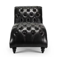 Tufted Chaise Lounge Indoor, Leisure Accent Chair PU Leather Couch, Modern Chaise Lounge Chair, Tufted Armless Chaise Lounge, for Bedroom Living Room Office, Black